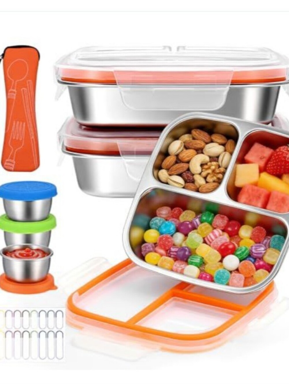 Stainless Steel  Meal Prep Containers with Dividers and Snack Cups 3 Pack